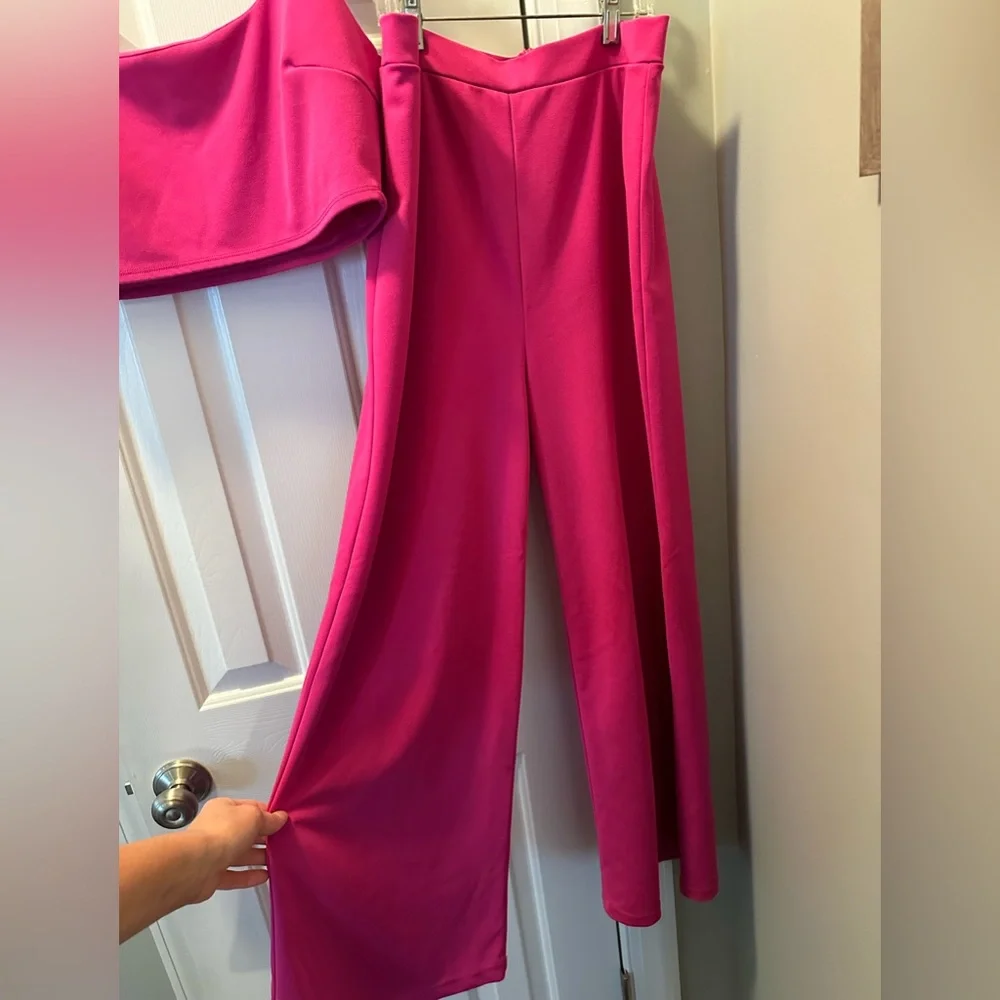 Lulu’s Hot Pink Wide Leg Two Piece Jumpsuit - Picture 3 of 6